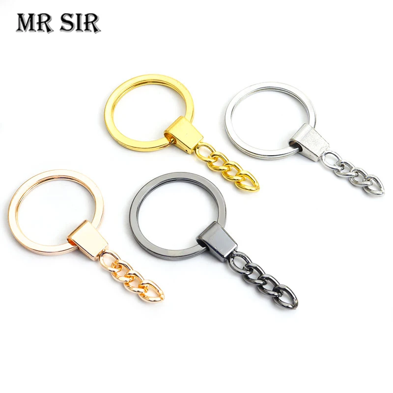 

4pcs/lot Four Colors Metal Keyring Key Chain Plated Long Round Split Keychains Accessories Women DIY Handmade Finding Wholesales