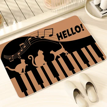BlessLiving Hello Kawaii Cat Play Piano Pattern Small Carpet Simple Music Lovely Animal  Non-slip Area Rugs Kitchen Door Mats 2