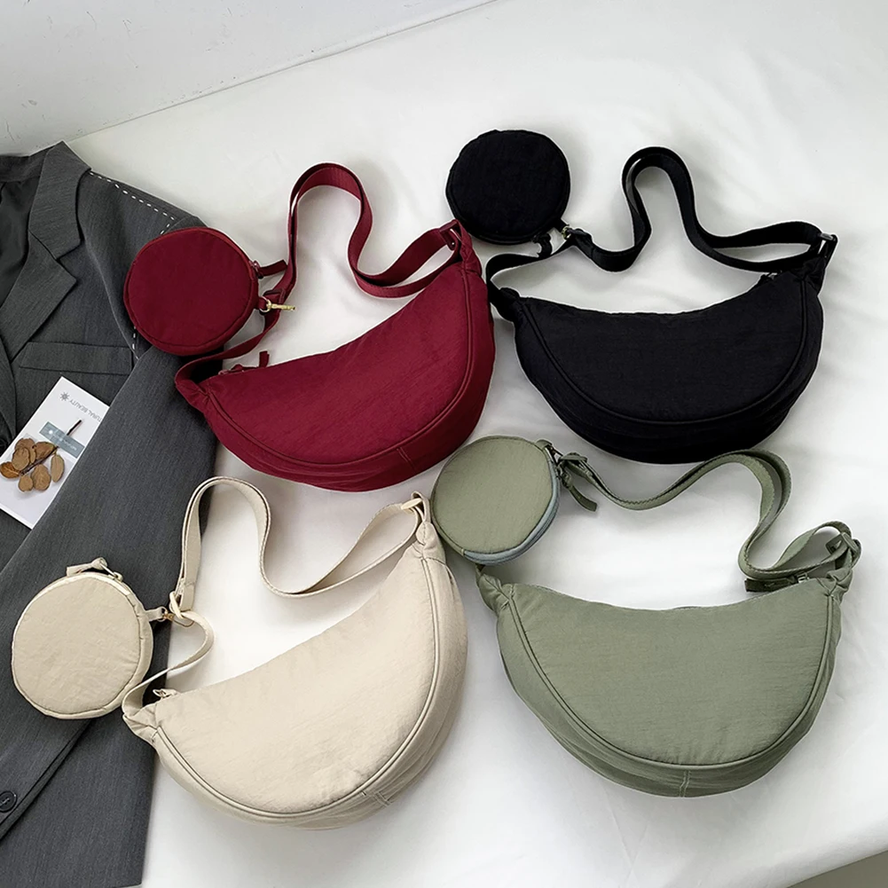 

Нагрудная сумка для женщин, однотонная Вместительная дорожная Повседневная поясная сумка через плечо с полумесяцем, 2023