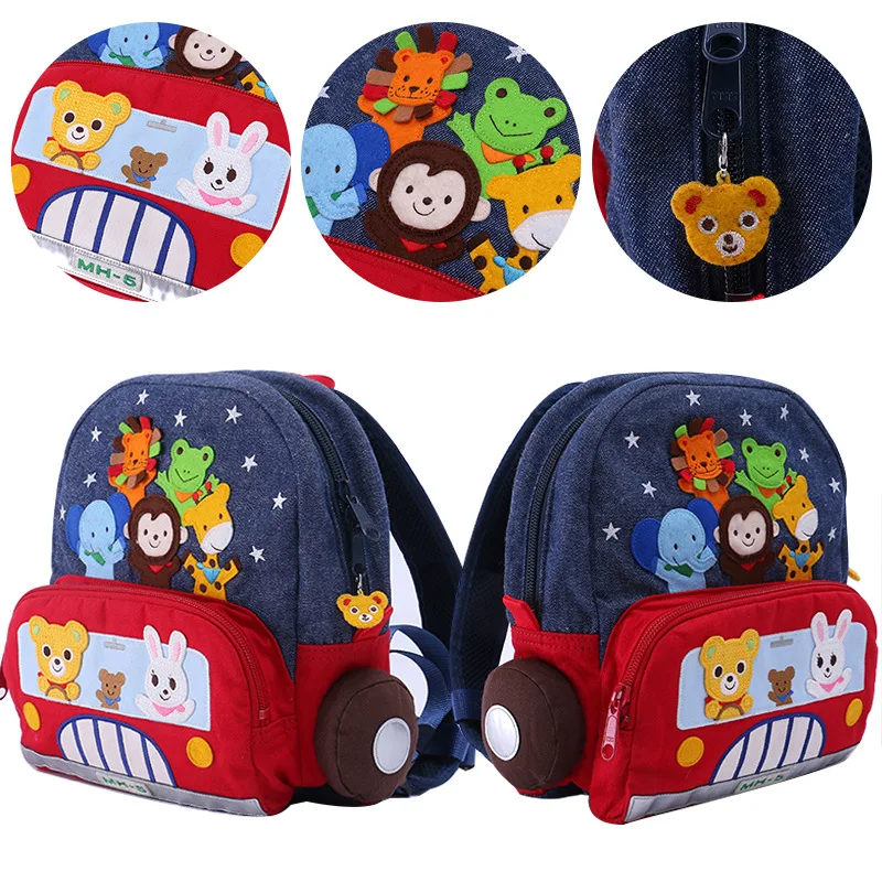 

Backpacks For Kids For School Japanese Tide Brand Boy Embroidered Animal Denim Backpack Kindergarten Schoolbag Girlbaby Cute