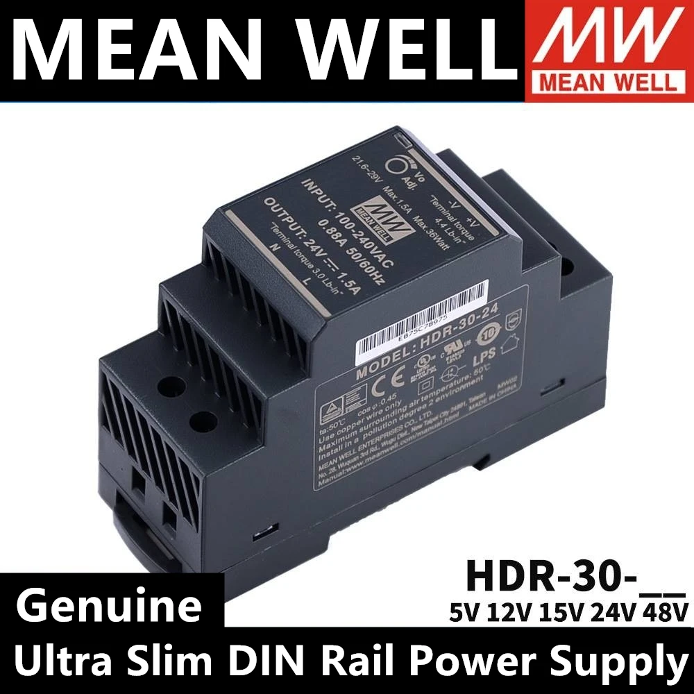 

Mean Well HDR-30 30W 85-264VAC TO DC 5V 12V 15V 24V 48V meanwell Ultra Slim DIN Rail Power Supply HDR-30-5 HDR-30-12 HDR-30-24