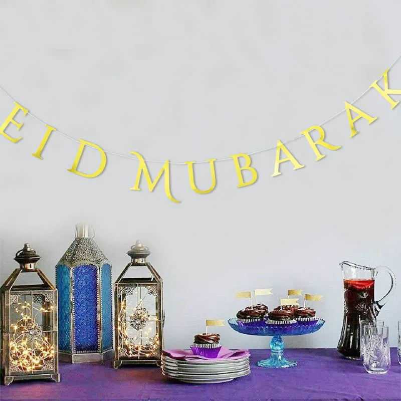 

Eid Mubarak Banner pull flag 2022 Muslims Ramadan Mubarak Decorations Hanging Flag with Ropes Islam Home Decors Party Supplies
