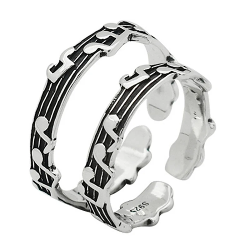 

SALINGFANG Stainless Steel Retro Color Ring Note Pattern Ring Fashion Female Art Design Fashion Party Gift