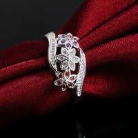 3 colors flower zircon rings women 925 stamp silver color engagement wedding fine luxury vintage jewelry jewellery