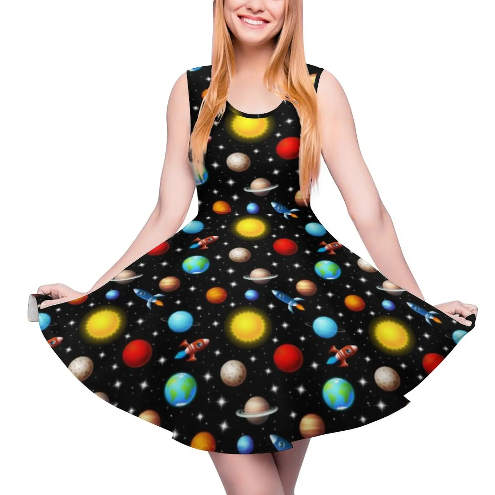 

Красочное платье с Луной и звездами, элегантные платья в космическом стиле, уличная одежда с высокой талией, платье для скейтбординга, женская одежда с принтом, подарок на день рождения