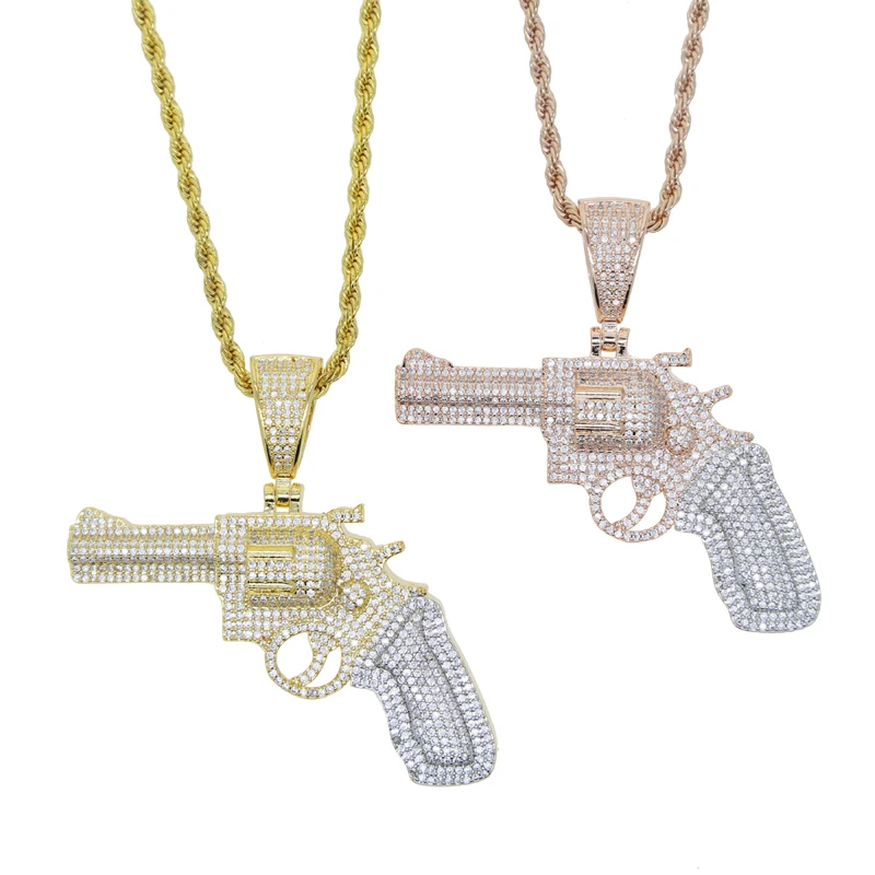 

2022 высококачественные украшения в стиле хип-хоп из блестящего фианита 5A амулет пистолет Подвески с пистолетом ожерелья для мужчин на длинн...