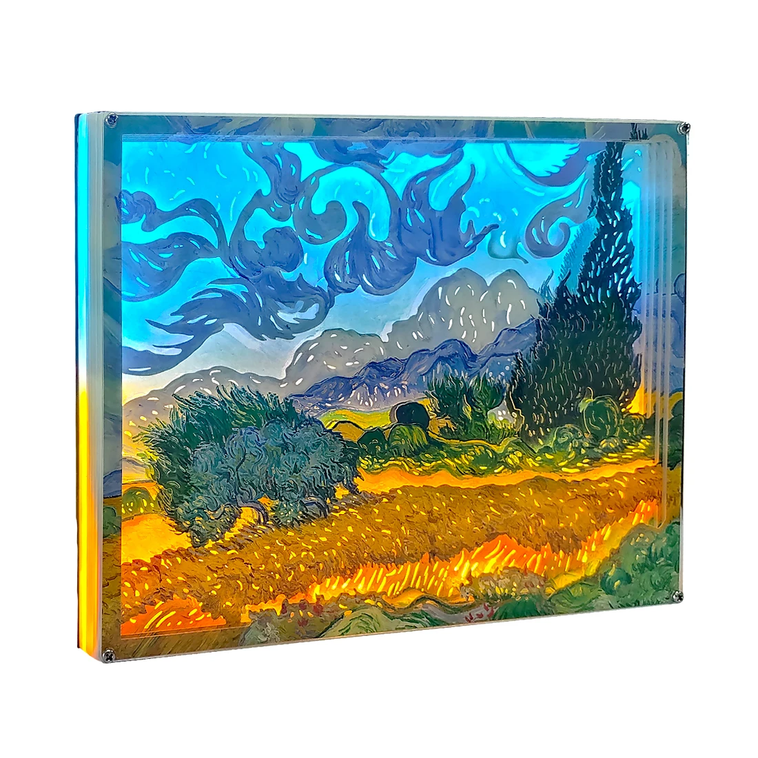 Bedroom Night Lamp Led Paper Shadow Box Van Gogh Wheat Field Vintage Painting Wall Photo Frames Custom Photo Mothers Day Gift