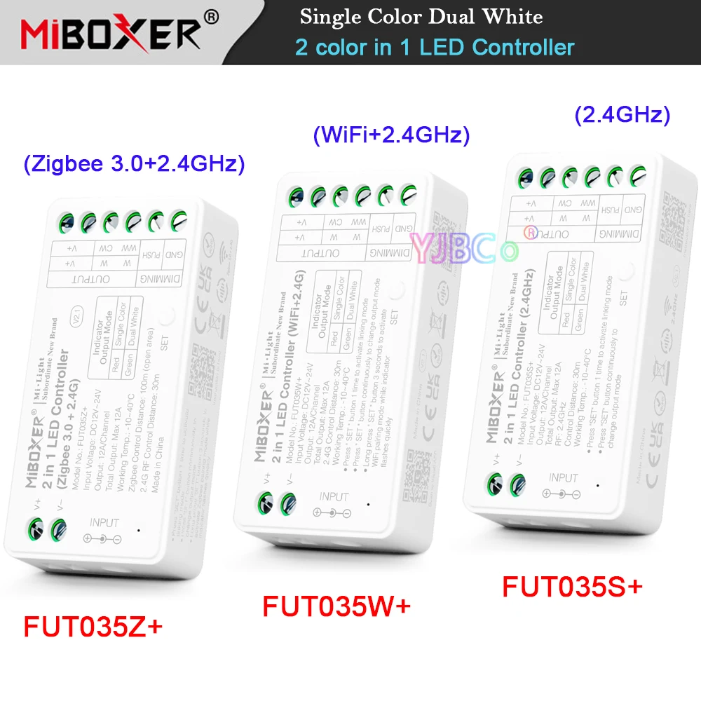 Miboxer 2 in 1 Zigbee 3.0 2.4G WiFi Dual white Single color LED Strip Controller Tuya APP dimming CCT Lights tape Dimmer 12V 24V