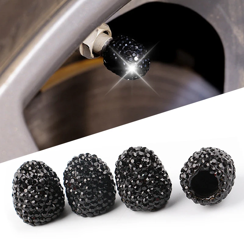 

4pcs Crystal Car Tire Valve Caps Crystal Diamond Shining Dustproof Caps Accessories Car Charms Exterior Decor
