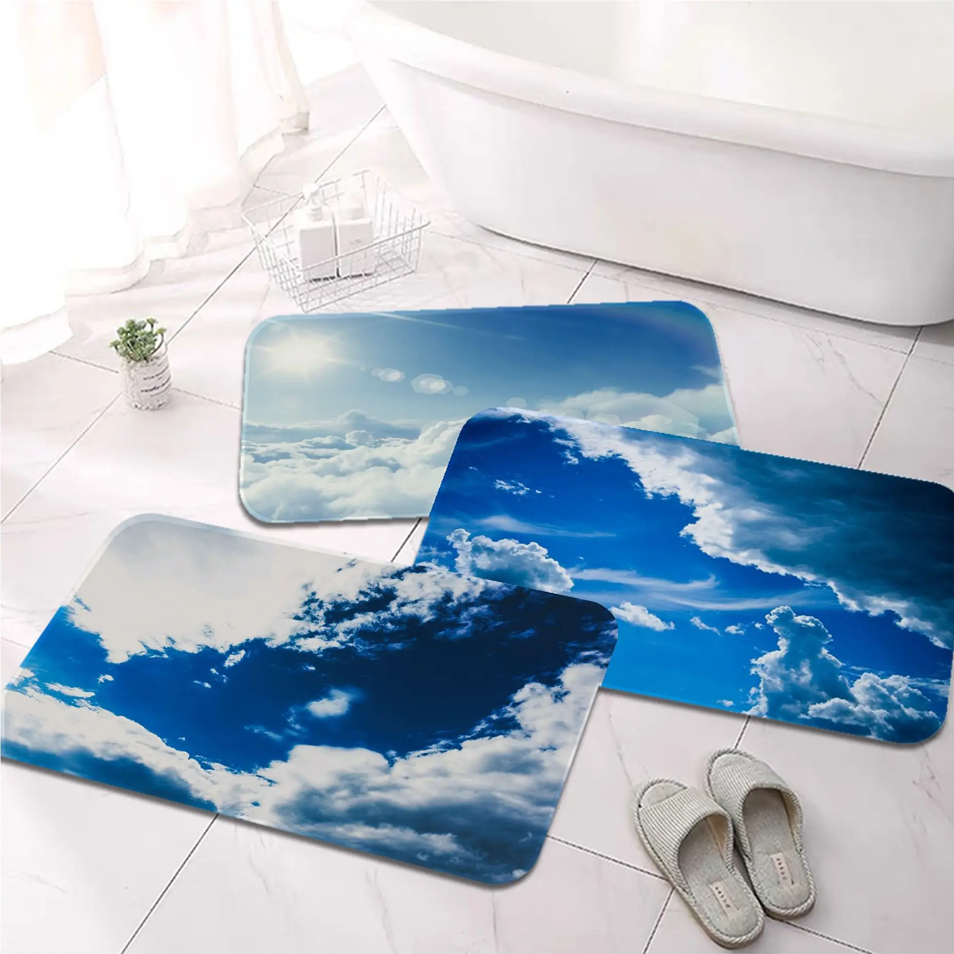 

Sun Blue Sky And White Clouds Hallway Carpet INS Style Soft Bedroom Floor House Laundry Room Mat Anti-skid Toilet Rug