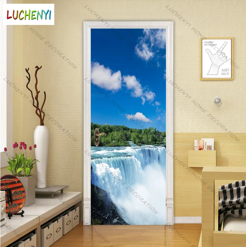 

Декоративные стикеры на двери, настенные самоклеящиеся обои на заказ с изображением водопада и реки