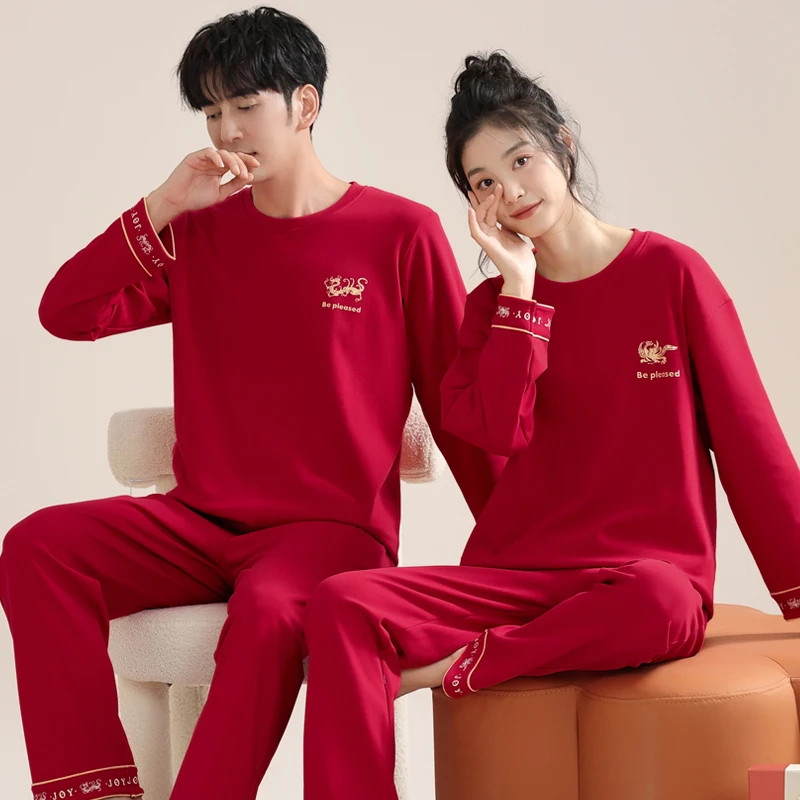 Новейший весенне-осенний пижамный комплект для пар Симпатичная хлопковая