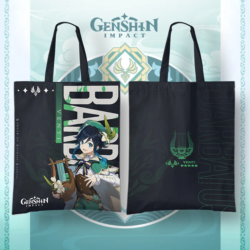 

Anime Genshin Impact Canvas Bag Yoimiya Baal Ayaka Hutao Ganyu Klee Zhongli Xiao Kazuha Venti Shoulder Bag Reusable Shopping Bag