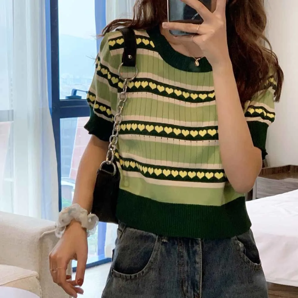 

Женский винтажный Облегающий Свитер оверсайз с коротким рукавом и круглым вырезом