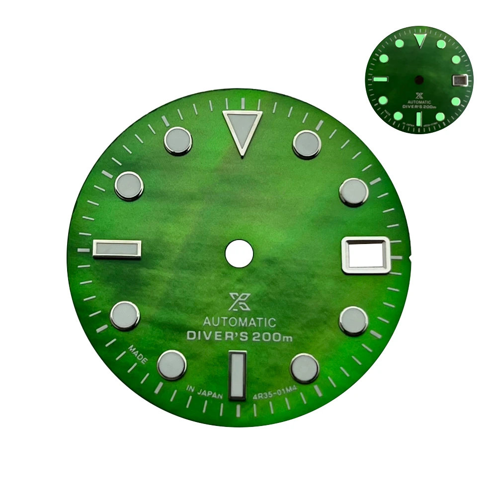 28.5mm Sunray Shell Dial Suitable for SKx007/SUB Green Luminous Watch Accessories  Suitable for NH35Automatic Movement With S Lo