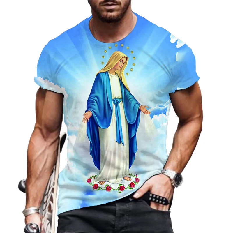 

Футболка мужская с коротким рукавом, топ свободного покроя с цифровым принтом Иисуса, Повседневный пуловер с мультяшным анимационным принт...
