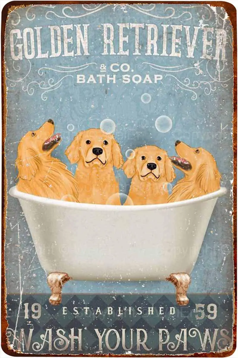 

Золотой ретривер собака банное мыло металлический постер искусство жестяной знак винтажная железная живопись креативное настенное украше...