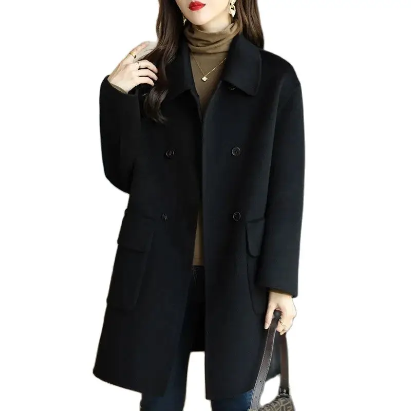 

Temperament Woolen Coat Women Autumn And Winter New Age-Reducing Korean Version Of The Long Loose High-end Fashion Coat Women.