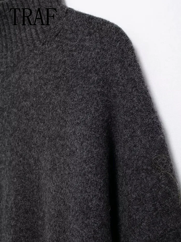 TRAF женский пуловер элегантный теплый повседневный свитер модный однотонный