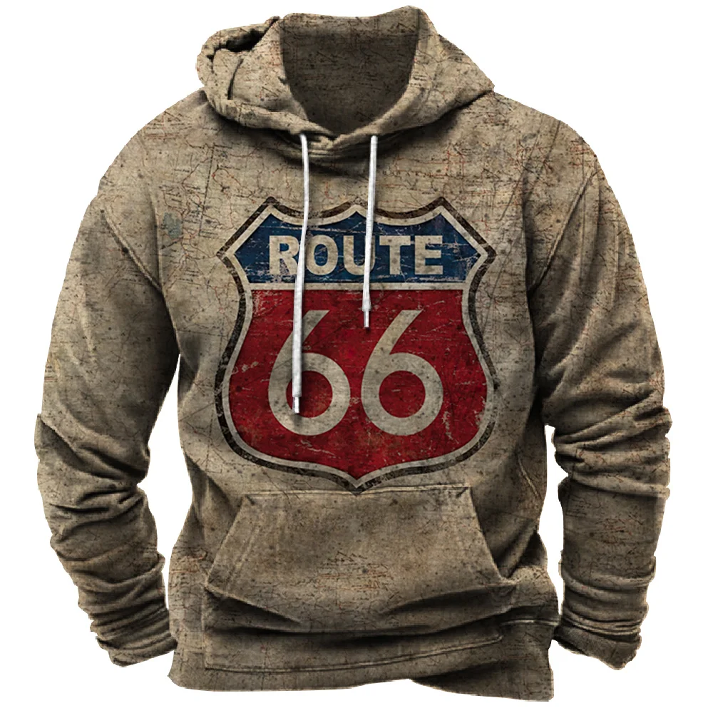

Autumn Vintae Men's oodie Oversized Clotin Route 66 Cyclin Jacket Street Fasion Sweatsirt Lon Sleeves oodie For Men