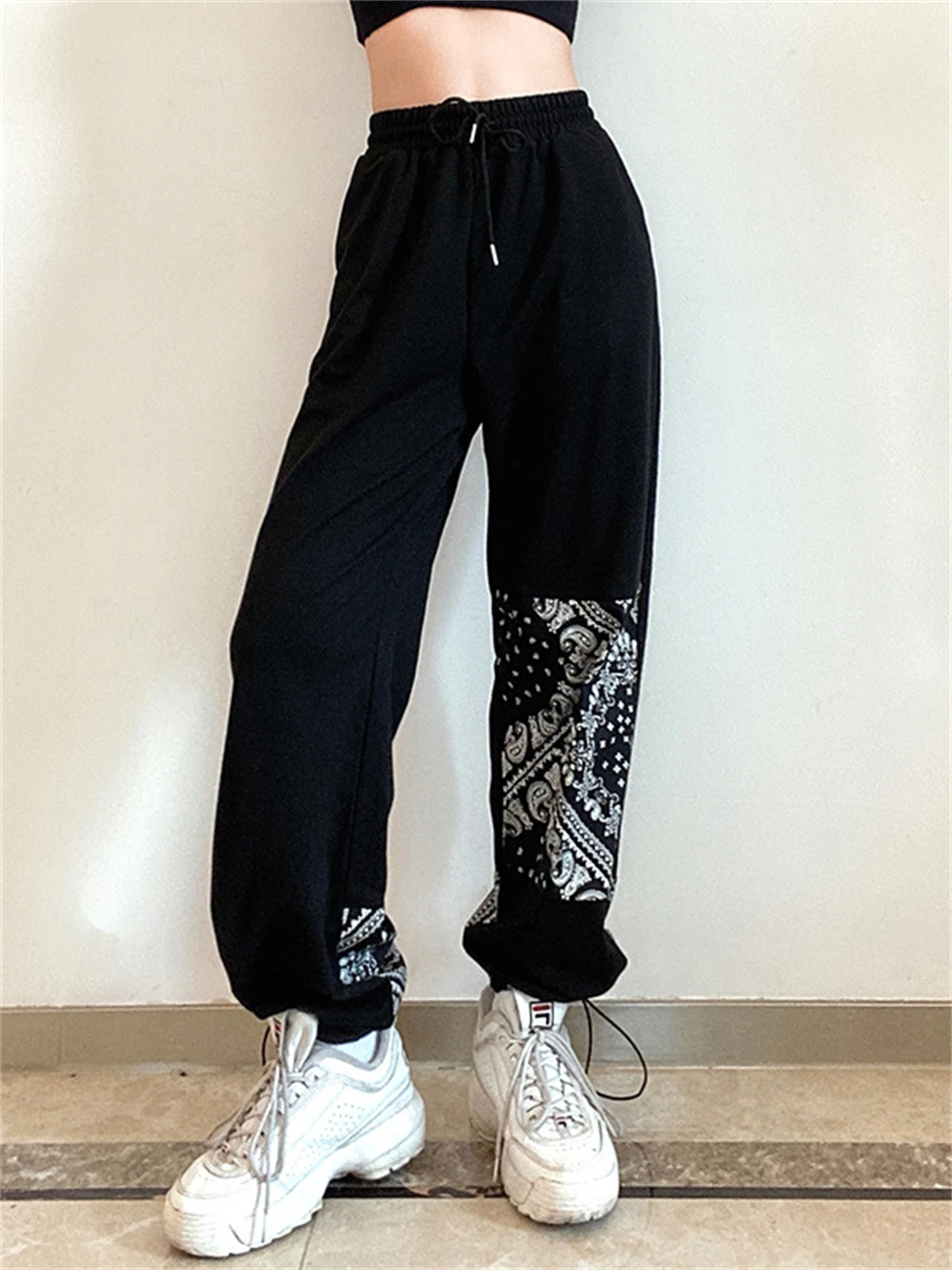 

Y2k Goth Print Black Women Jogger Pants Gothic Style Wide Leg Sweatpants Female Casual Streetwear Fairy Grunge Loose Trousers