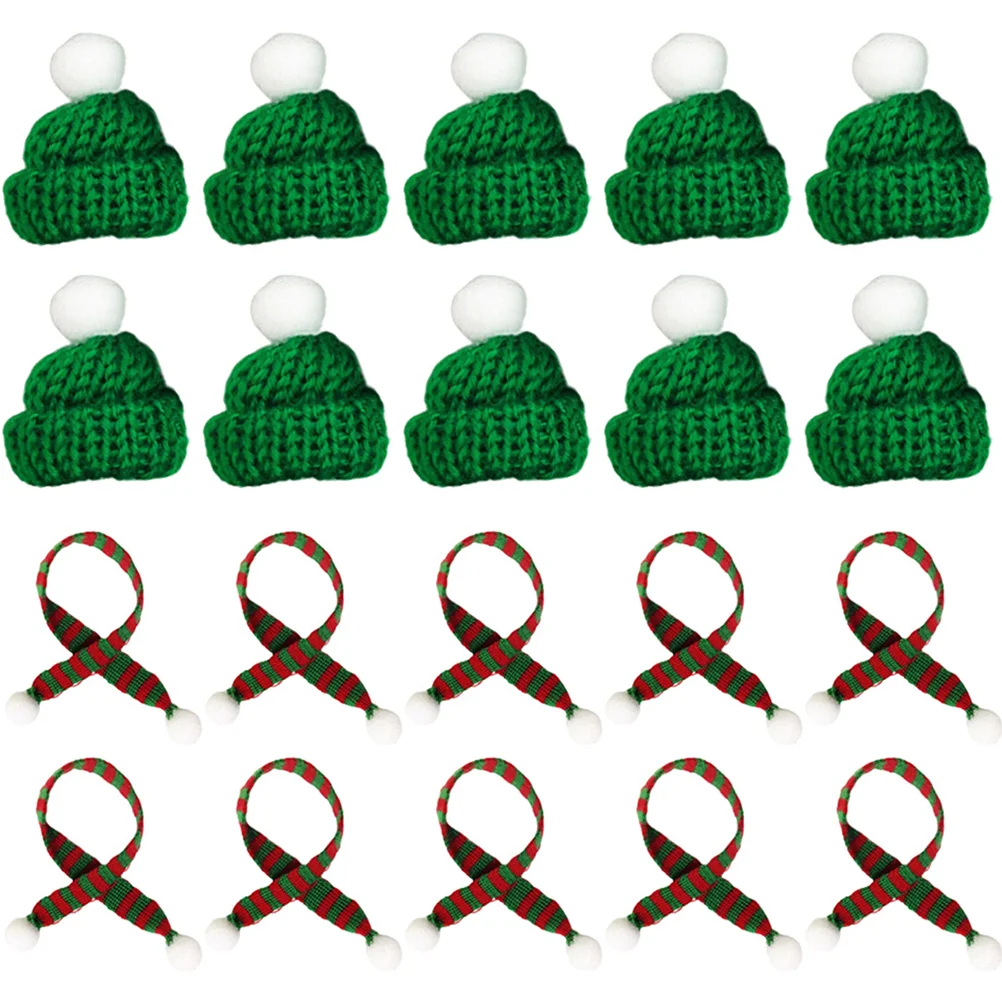 

Christmas Miniature Santa Hat Scarf Cup Bottles Decor Christmas Party Wool Cap Doll DIY Handmade Mobile Phone Case Decor