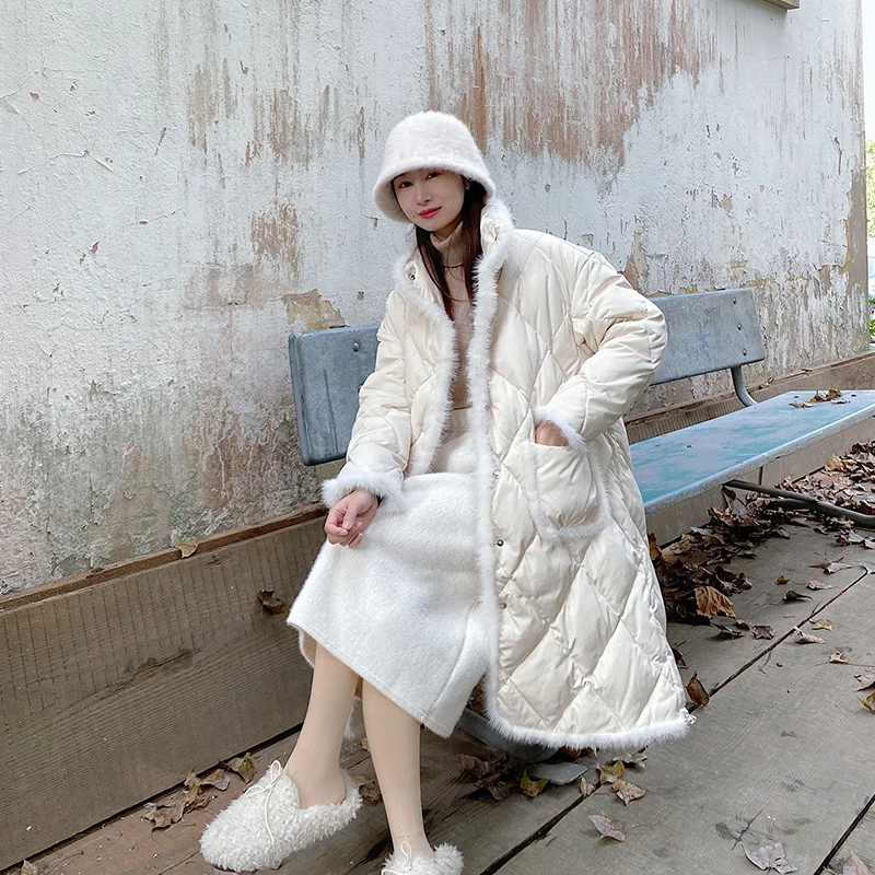 

Jacket Coat 2023 Winter Fashion Female Women Long White Duck Down Jacket Woman Clothes Faux Milk Fur Autumn Doudoune Femme WPY