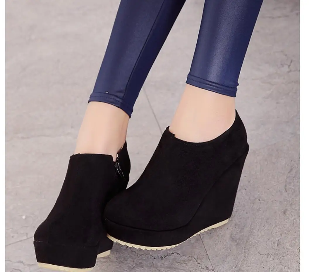 Fashion Autumn Winter New Stylish Women Ankle Boots Sexy Platform Round Toe Wedges Boots Woman Ankle Boots High heels