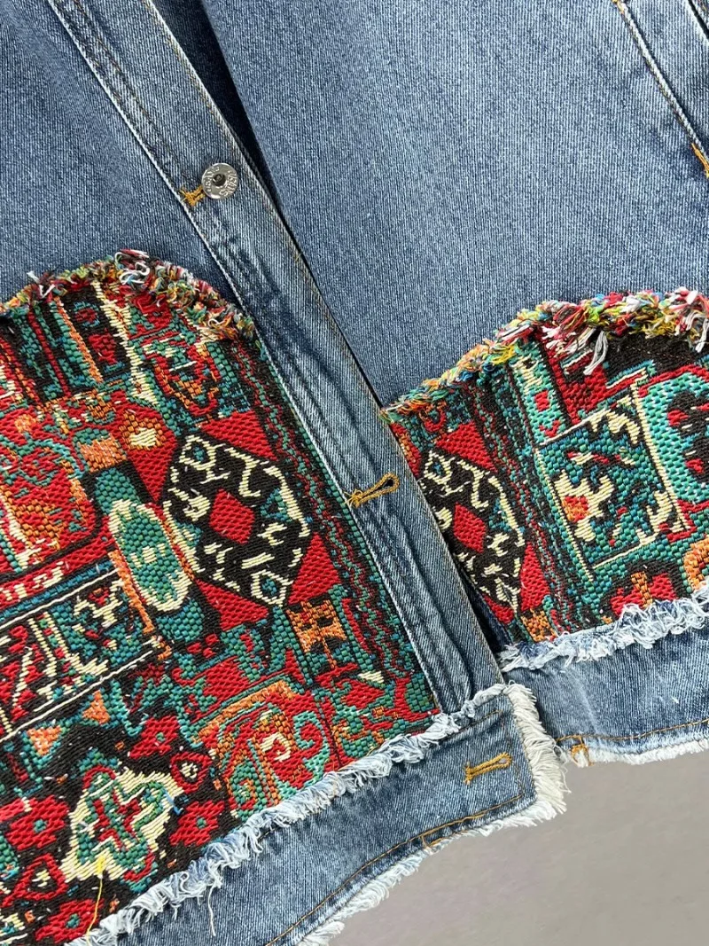 Женское джинсовое пальто с вышивкой новинка весны 2024 свободный Приталенный топ