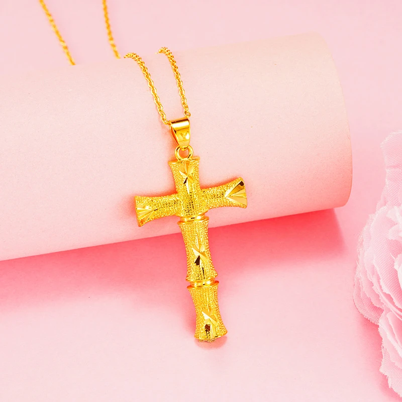 

Real 24K Gold Filled Cross Necklace for Men Women Wedding Engagement Jewelry Delicate Chain Necklace Anniversary Gifts