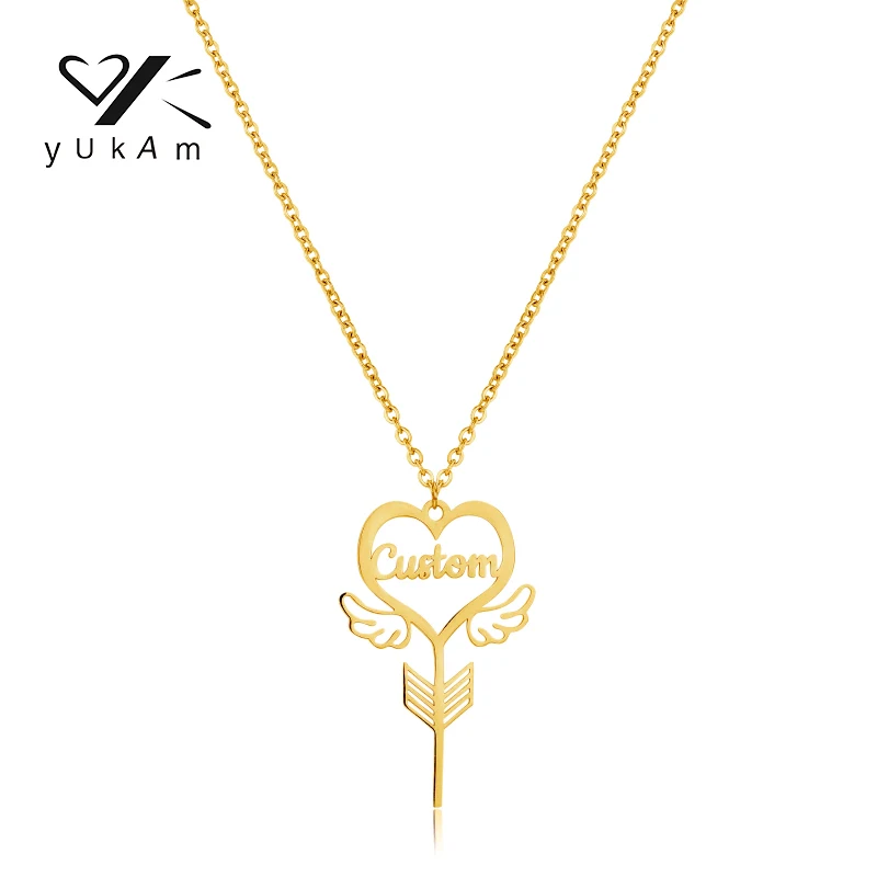 YUKAM Love Wing Steel Necklace Personalized Name Custom Special Necklaces for Women Women's Trendy Key Arrow Gift Stainless