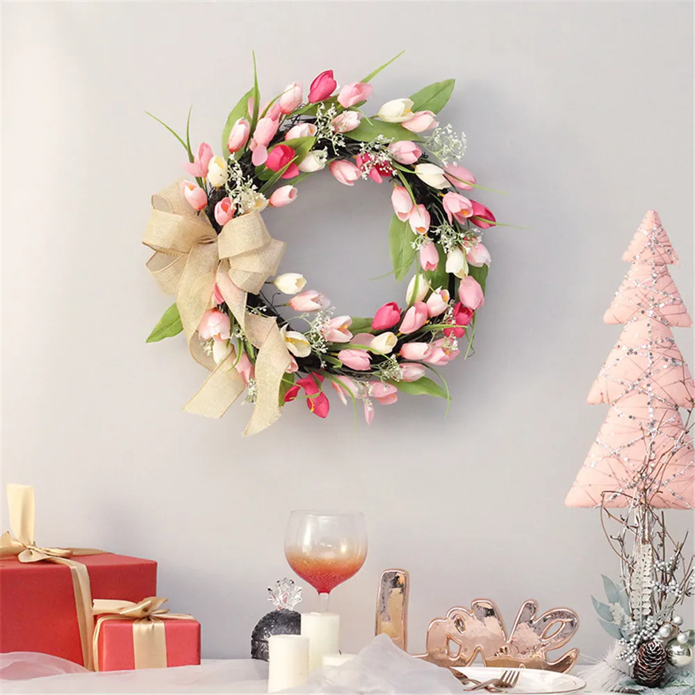 

Artificial Flower Wreaths Silk Fake Flower Spring Door Wreath Valentines Day Easter Mothers Day Wall Home Wedding Decoration