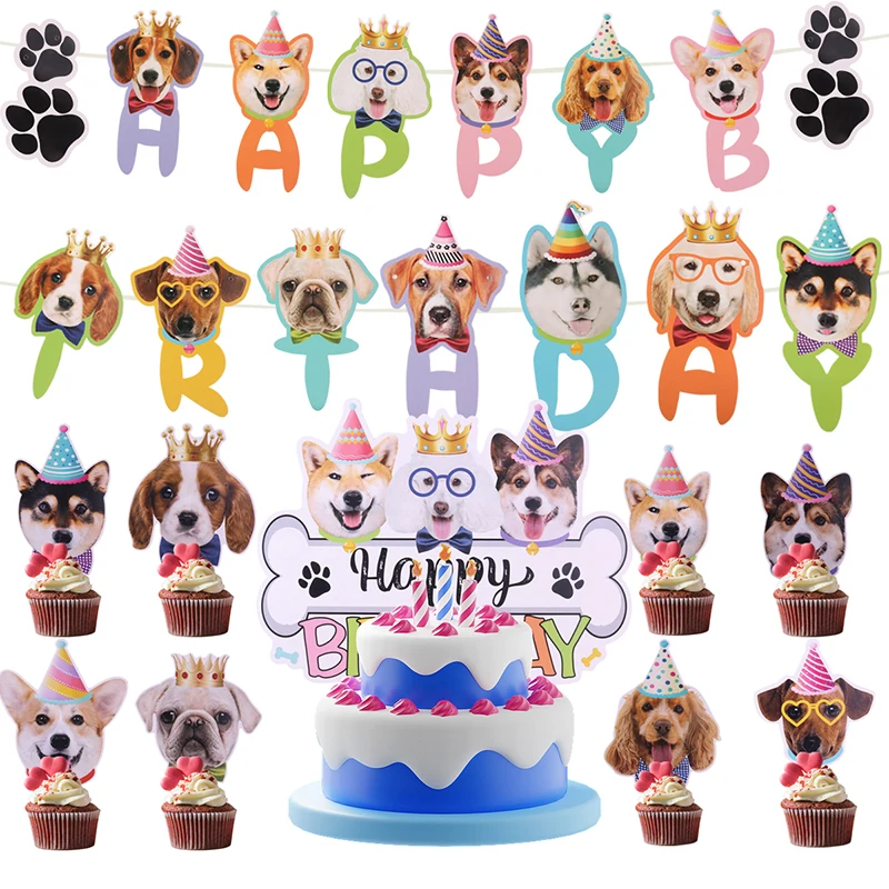 

Домашние собаки тема с днем ​​рождения украшение для вечеринки Бантинг баннер тянуть настенные флажки гирлянда для собаки щенок украшения на день рождения поставки