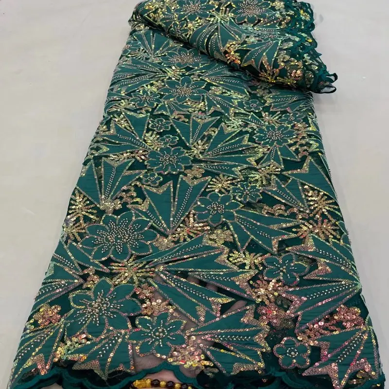 

Роскошная вышитая бисером кружевная ткань 2023 высококачественное нигерийское Сетчатое кружево с последовательностью TS2120