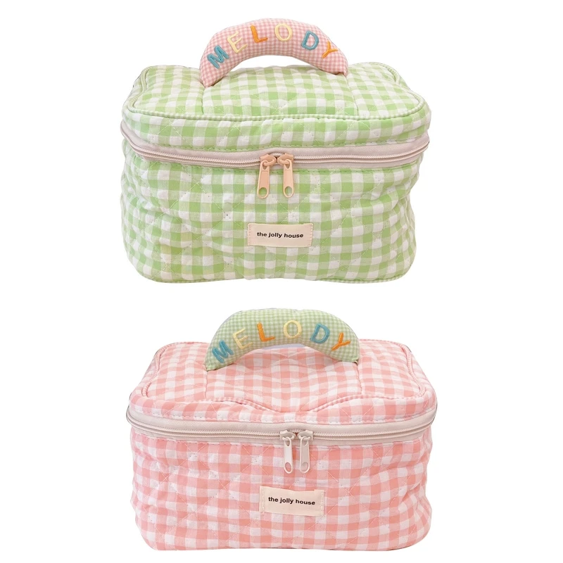 

Косметичка, дорожная косметичка, клетчатый Органайзер с рисунком для женской одежды с молнией