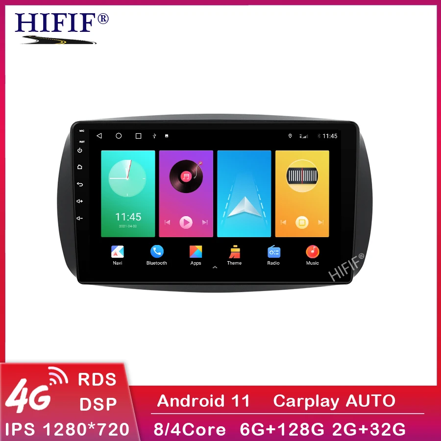 Автомагнитола 2 din 8 ядер Android 11 для Smart Fortwo Forfour 435 2014 15 -2019 навигация GPS DVD