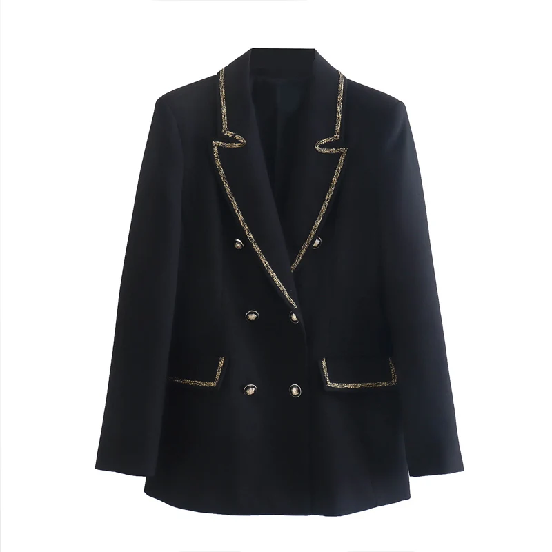 

2022 Spring Women Casual Blazers Coats Double Breasted Patchwork Slim Veins Female Elegant OL Street Blazer Outerwear