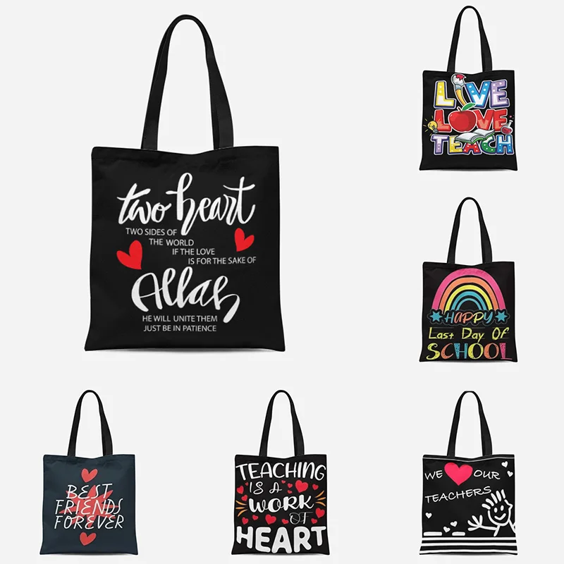 

Teacher Love Prints Shoulder Bags Black Cat Painting Womens Designer Tote Eco Reusable Shopping Handbgas School Book Storage Bag