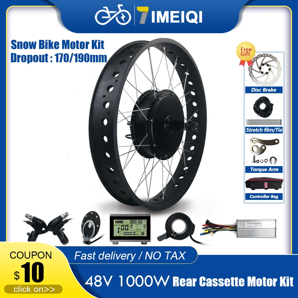 Fat Bike Electric Motor Wheel 48V 1000W Rear Cassette Hub Motor Wheel For Snow Electric Bicycle Conversion Kit 20 26in 4.0 Tyre