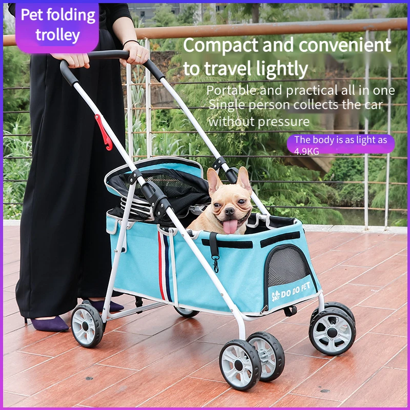 

4 Wheel Lightweight Pet Stroller Outdoor Portable Foldable Pet Cart Breathable Dog Trolley Load Bearing 20kg Pet Carrier