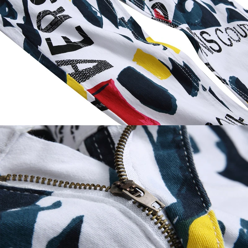 SHABIQI Brand 2022 New Men's Fashion Jeans Men's White Print Stretch Casual Jeans Slim Men's Trousers Large Size 40 42