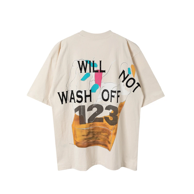 

Apricot Washed Palm Print RRR123 T Shirt Men Women Best Quality T-shirts Oversized RRR-123 Tops Tee