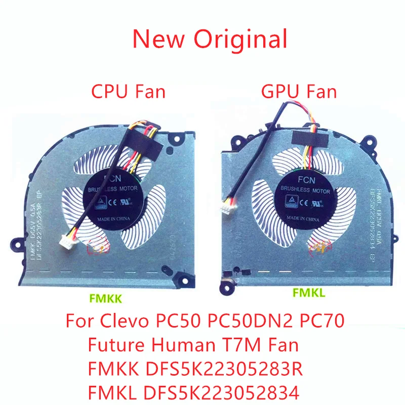 New Original Laptop CPU Cooling Fan For Clevo PC50 PC50DN2 PC70 Future Human T7M Fan FMKK DFS5K22305283R FMKL DFS5K223052834