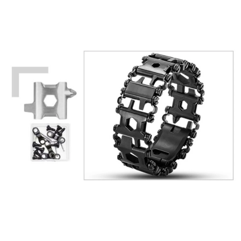 

Camping Hiking Outdoor Sports Bracelet Tool Multifunction Tool Silver Stainless Steel Tread Black Bolt Bracelet Driver Outdoor
