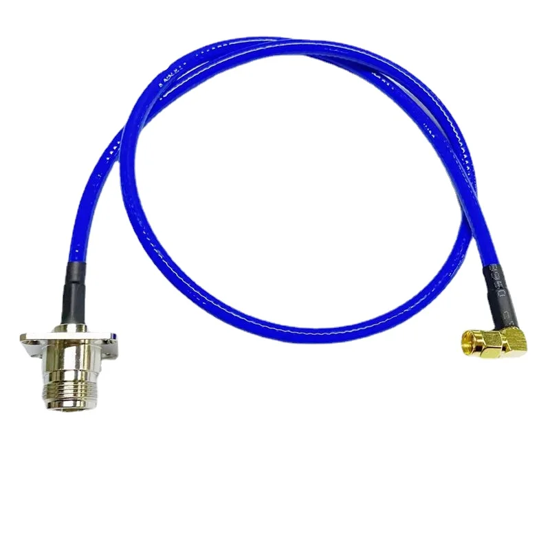 

RG142 Blue Soft Double Shielded Cable N Female 4hole Flange To SMA Male 90° Connector RF Coaxial Pigtail Jumper RG-142 Adapter