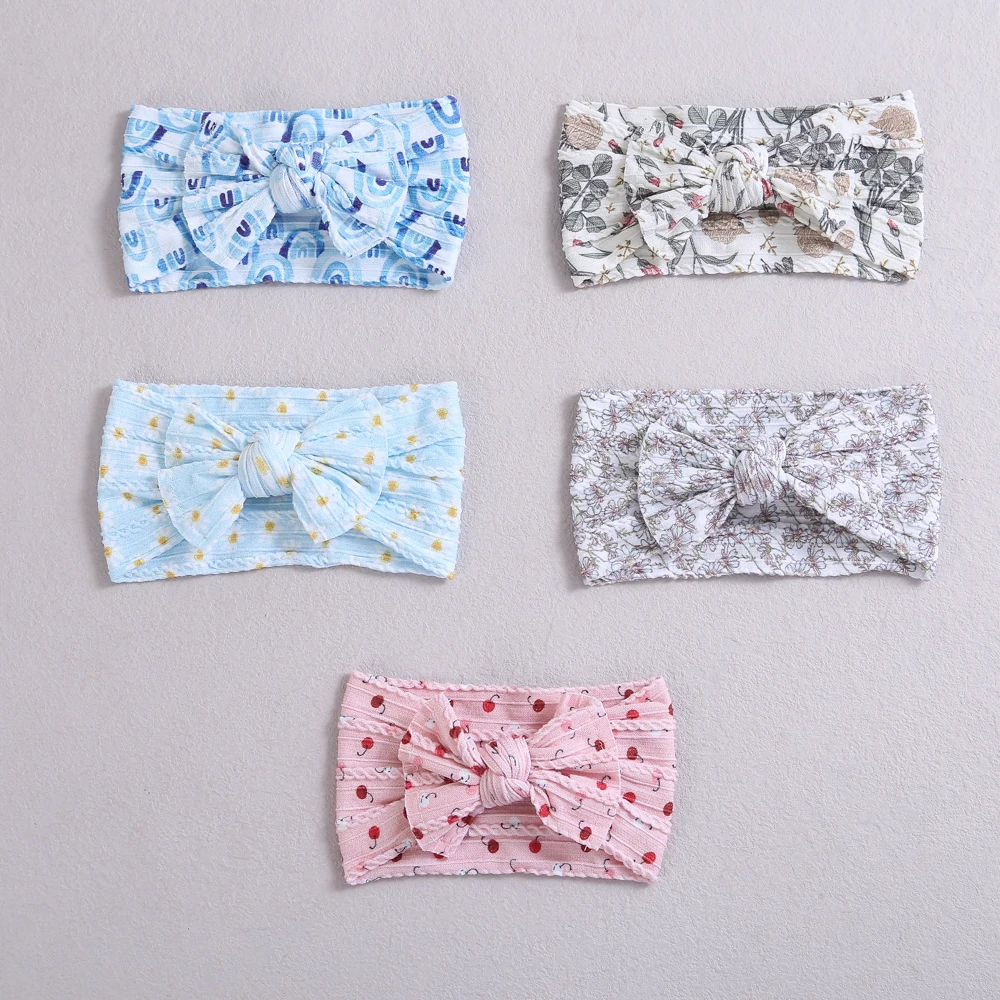 

16 Color Soft Elastic Babies Hair Bands Printing Double Line Children Headband Bowknot Newborns Hair Accessories Toddler Turbans