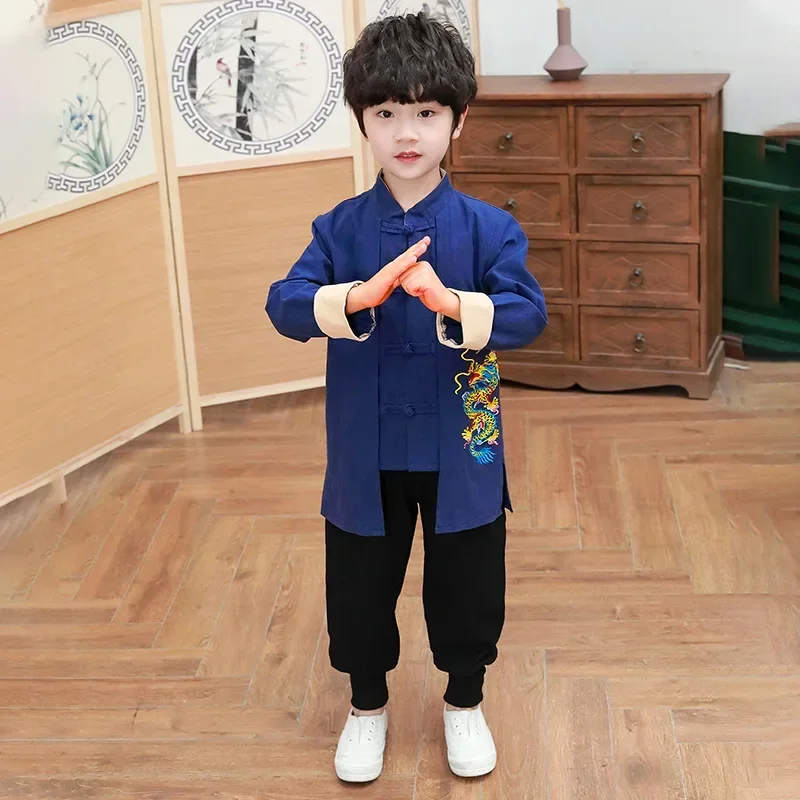 Новинка яркий костюм для мальчиков с длинным рукавом и вышивкой дракона новый