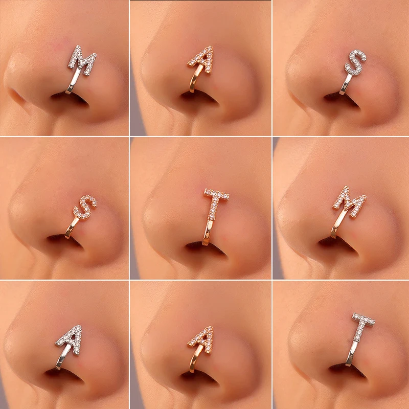 

1Pc U-shaped Nose Clip Nose Ring Copper Fake Piercing Nose Ring Zircon Letter Piercing For Women Fake Piercing Body Jewelry