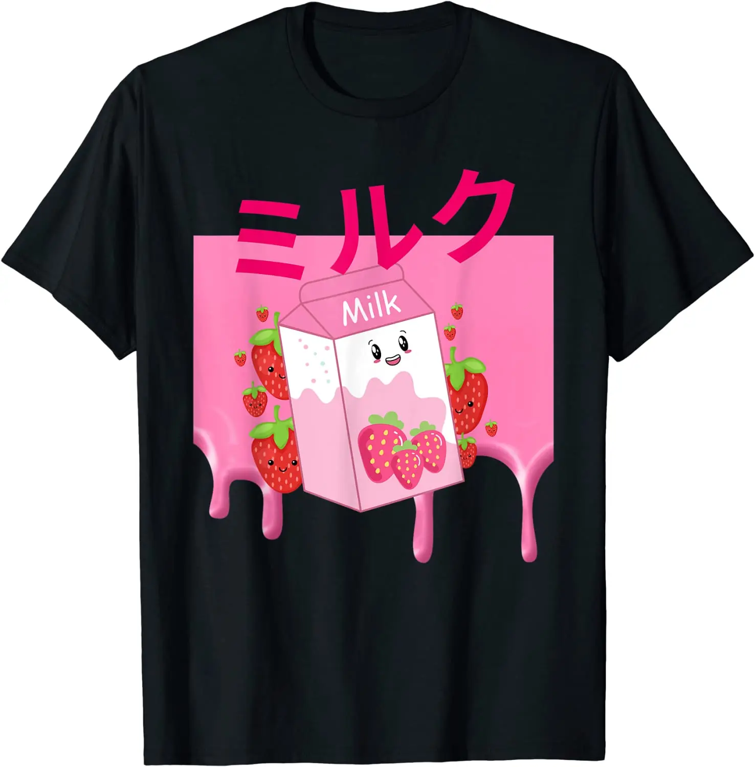 

Ретро 90-х японская кавайная клубника молочный коктейль смешная футболка