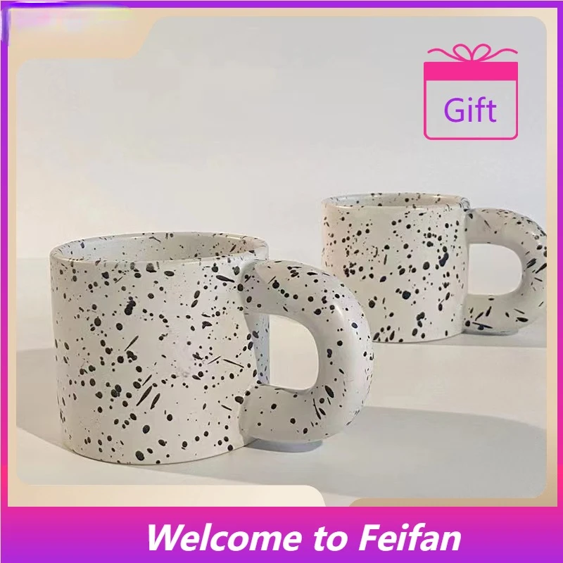 

Feifan-Korean-style Ceramic Cup, Splash Ink, Breakfast Milk, Oatmeal Cup, Simple Spot Mug, Household Water Cup, Ins